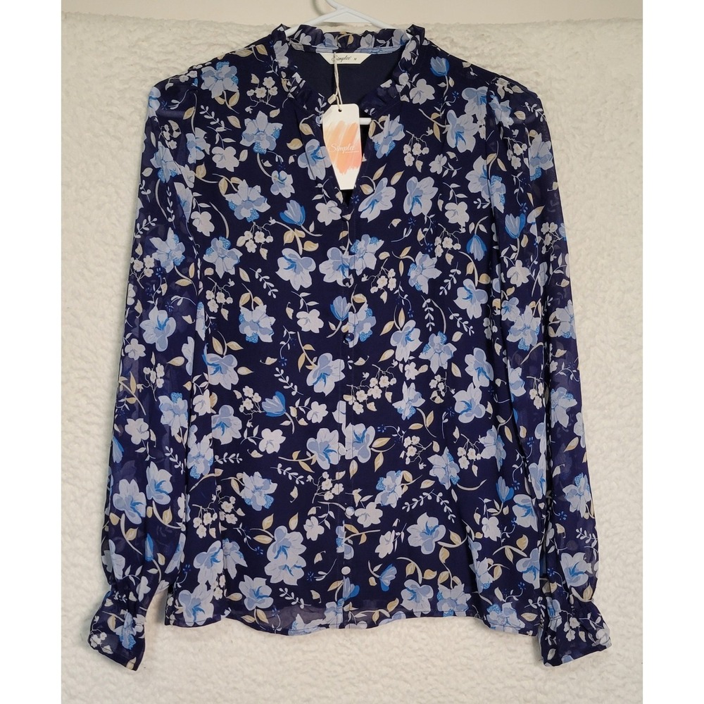 Simplee Women's V-Neck Blouse Top NEW NWT Size M Long Sleeve Lined Floral 1731